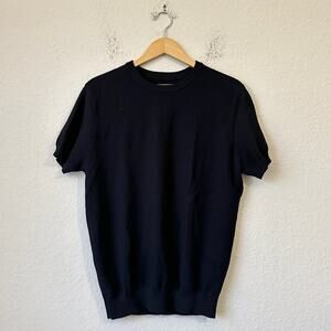 YOUNGLA Knit Shirt Black Short Sleeve Pullover Sweater Minimalist Preppy